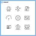 9 Thematic Vector Outlines and Editable Symbols of interface, close, sale, storage, multimedia