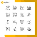 16 Thematic Vector Outlines and Editable Symbols of light, bulb, email, coins, investment