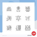Modern Set of 9 Outlines and symbols such as mirror, furniture, fast food, finance, data analysis