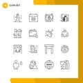 16 Thematic Vector Outlines and Editable Symbols of money, coins, event, budget, screen
