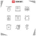 9 Thematic Vector Outlines and Editable Symbols of office, check, shopping, bookmark, smartphone