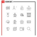 16 Thematic Vector Outlines and Editable Symbols of punching, boxing, locked, bag, nature