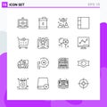 16 Thematic Vector Outlines and Editable Symbols of rocket, achievement, group insurance, shopping cart, checkout