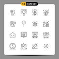 16 Thematic Vector Outlines and Editable Symbols of search, love, crowd funding, donation, bag