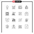 16 Thematic Vector Outlines and Editable Symbols of storage, data storage, clock, data, laptop