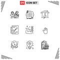 9 User Interface Outline Pack of modern Signs and Symbols of success, layout, application, graph, enrgy