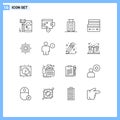 16 Thematic Vector Outlines and Editable Symbols of weather, sun, briefcase, shopping, debit