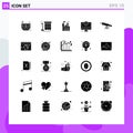 25 Thematic Vector Solid Glyphs and Editable Symbols of astronomy, gear, building, digital, computer