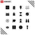 16 Thematic Vector Solid Glyphs and Editable Symbols of bag, video, ice, play, valentine