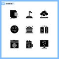 9 Thematic Vector Solid Glyphs and Editable Symbols of bank, emot, sport, emojis, cloud