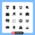 16 Thematic Vector Solid Glyphs and Editable Symbols of battery, wifi, sent, research, save