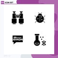 4 Thematic Vector Solid Glyphs and Editable Symbols of binoculars, spring, explore, insect, love