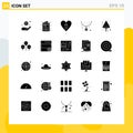 25 Thematic Vector Solid Glyphs and Editable Symbols of bloon, food, heart, pizza, jewelry