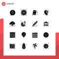 Universal Icon Symbols Group of 16 Modern Solid Glyphs of cloud, human, barrels, head, earth