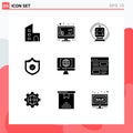 9 Thematic Vector Solid Glyphs and Editable Symbols of computer, security, money, protection, public