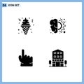 Editable Vector Line Pack of 4 Simple Solid Glyphs of cone, finger, food, gear, point