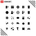 Mobile Interface Solid Glyph Set of 25 Pictograms of dreadful, casket, wheel, learning, profile