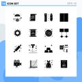16 Thematic Vector Solid Glyphs and Editable Symbols of gear, workspace, drawing, layout, grid