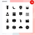 16 User Interface Solid Glyph Pack of modern Signs and Symbols of glasses, kitchen, natural, food, placeholder