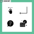 4 Thematic Vector Solid Glyphs and Editable Symbols of hand, question, left, enter, calendar