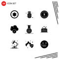 9 Thematic Vector Solid Glyphs and Editable Symbols of instrument, sport, coin, medal, complete