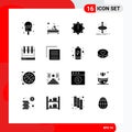 16 Thematic Vector Solid Glyphs and Editable Symbols of lab flask, chemical flask, virus, science, pollution