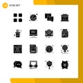 16 Thematic Vector Solid Glyphs and Editable Symbols of laptop, pencil box, education, pencil, home