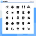 25 Thematic Vector Solid Glyphs and Editable Symbols of luggage, system, web, sound, appliances Royalty Free Stock Photo