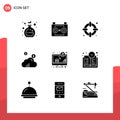 9 Thematic Vector Solid Glyphs and Editable Symbols of monitor, dollar, insurance, computer, marketing