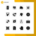 16 Thematic Vector Solid Glyphs and Editable Symbols of multimedia, cinema, plus, movie, weather