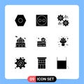 9 Thematic Vector Solid Glyphs and Editable Symbols of payment, pray, percent, moon, masjid