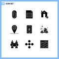 9 Thematic Vector Solid Glyphs and Editable Symbols of phone, mail, fire, mobile, setting