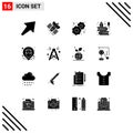 16 Thematic Vector Solid Glyphs and Editable Symbols of pin, ink, cookies, history, education