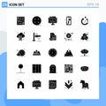 25 Thematic Vector Solid Glyphs and Editable Symbols of power, camping, communications, map, mobile
