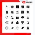 25 Thematic Vector Solid Glyphs and Editable Symbols of profile, fly, graph, wallpaper, brusher Royalty Free Stock Photo