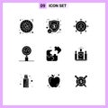 9 Thematic Vector Solid Glyphs and Editable Symbols of puzzle, search, career, programming, coding