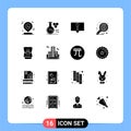 16 Thematic Vector Solid Glyphs and Editable Symbols of ring, graph, education, global, analysis