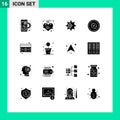 Modern Set of 16 Solid Glyphs Pictograph of rugby scrum, rugby field, love, rugby ball, teeth