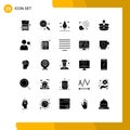 25 Thematic Vector Solid Glyphs and Editable Symbols of save, box, feather, arrow, meteorite