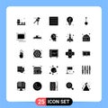 25 Thematic Vector Solid Glyphs and Editable Symbols of shovel, plant, care, light, bulb