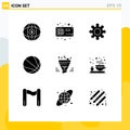 9 Thematic Vector Solid Glyphs and Editable Symbols of sort, filter, vga, basketball, education Royalty Free Stock Photo