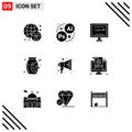 9 Thematic Vector Solid Glyphs and Editable Symbols of speaker, announce, cardiology, vegetable, nuts