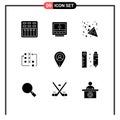 9 Thematic Vector Solid Glyphs and Editable Symbols of strategy, game, furniture, love, fireworks