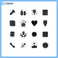 16 Thematic Vector Solid Glyphs and Editable Symbols of template, picture, check, ui, document