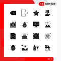 16 Thematic Vector Solid Glyphs and Editable Symbols of ticket, receipt, star, checkout, growth Royalty Free Stock Photo