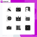 9 Thematic Vector Solid Glyphs and Editable Symbols of transport, shipping services, graph, logistic, game