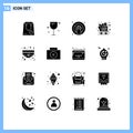 16 Thematic Vector Solid Glyphs and Editable Symbols of trolley, groceries, wine, full, spa