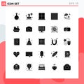 25 Thematic Vector Solid Glyphs and Editable Symbols of vacation, beach, door, pasta, food Royalty Free Stock Photo