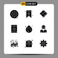 Group of 9 Solid Glyphs Signs and Symbols for water, pollution, decor, mobile, encryption