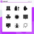 9 Thematic Vector Solid Glyphs and Editable Symbols of world, toy, computers, science, stick